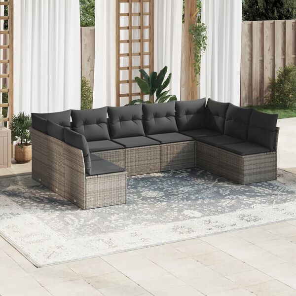 vidaXL Garden Sofa Set Grey PE rattan 9 Piece Set UV-resistant materials