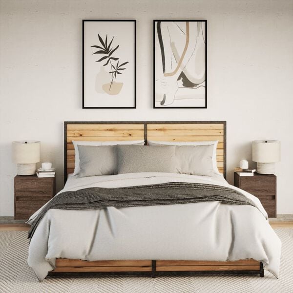 vidaXL Wall-mounted Bedside Cabinet Set of 2 Brown Oak Engineered Wood