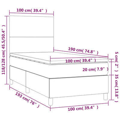 vidaXL Box Spring Bed with Mattress Dark Gray Twin Fabric