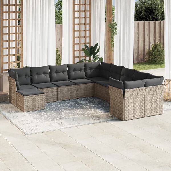 vidaXL Garden Sofa Set Grey PE Rattan, Polyester, Powder-Coated Steel