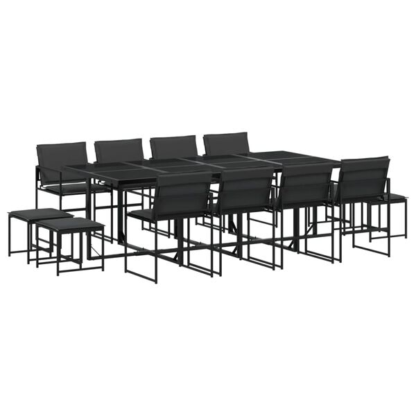 vidaXL 13 Piece Patio Dining Set with Cushions Black Textilene