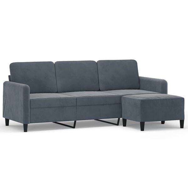 vidaXL 3-seater Sofa With Footstool Dark Gray Velvet 3-Seater