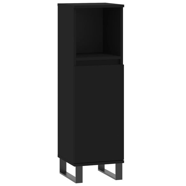vidaXL Bathroom Cabinet Black Engineered Wood Tall Bathroom Cabinet