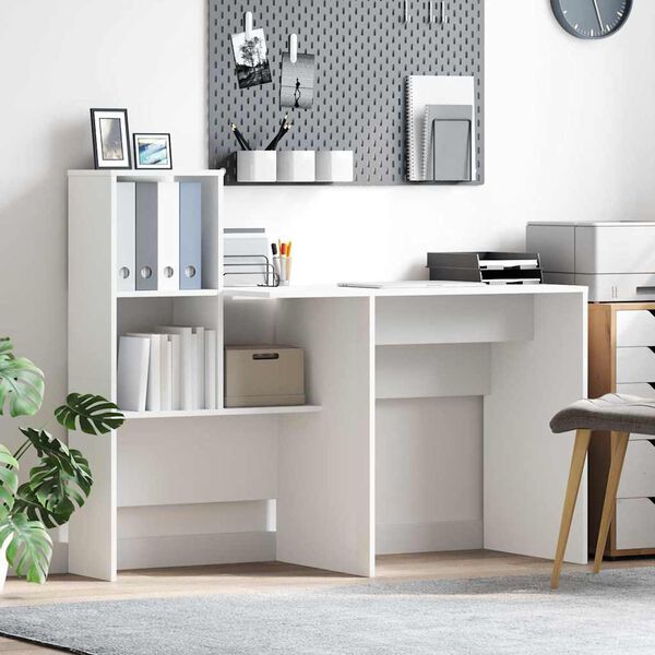 vidaXL Desk with Shelf White 51.77 x 19.69 x 41.93 in Engineered Wood