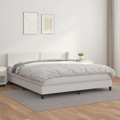 vidaXL Box Spring Bed with Mattress White Queen Faux Leather