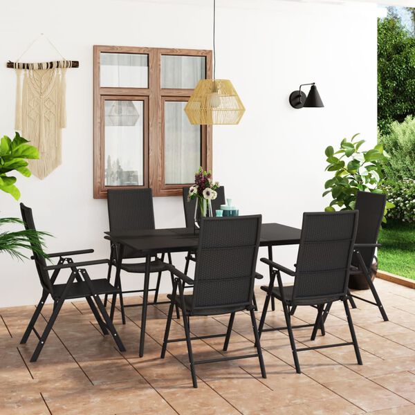 vidaXL 7 Piece Patio Dining Set Black