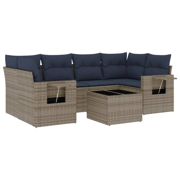 vidaXL 7 Piece Garden Sofa Set with Cushions Grey Poly Rattan