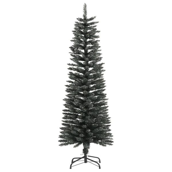 vidaXL Christmas Tree Green and white PVC, Steel 47.2 in high, slim