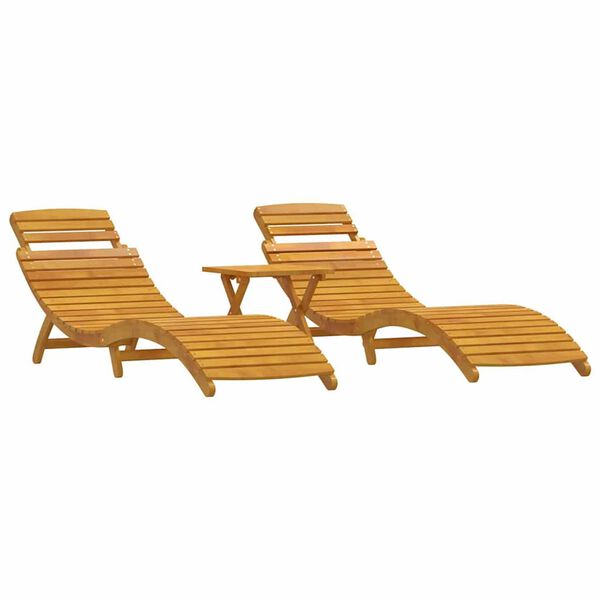 vidaXL Sun lounger Reclining 2-person 3 pcs Brown Solid Acacia wood