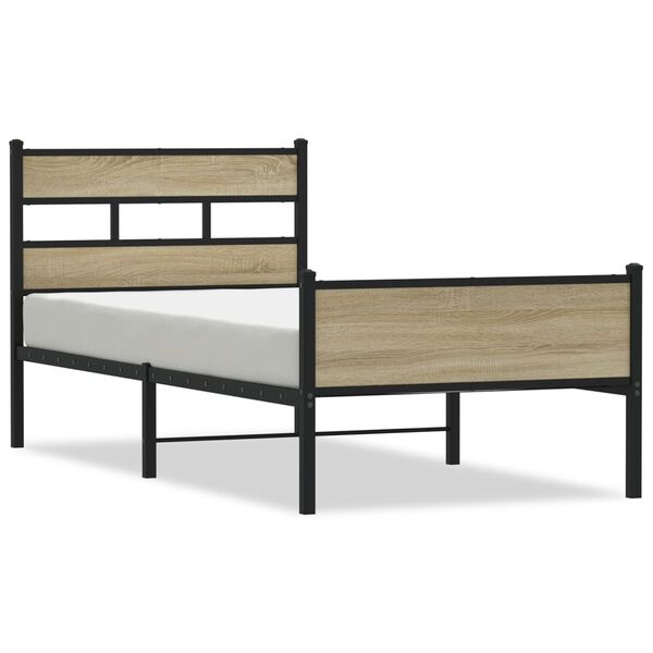 vidaXL Bed Frame Sonoma oak Steel, engineered wood Twin Bed Frame