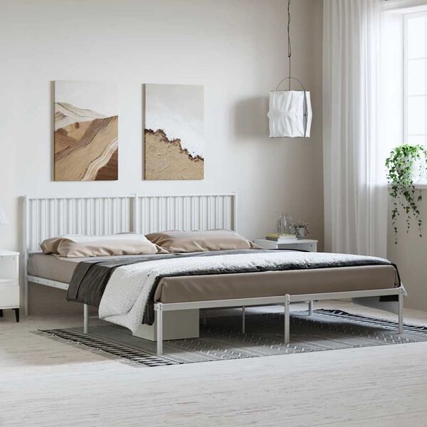 vidaXL Bed Frame White Powder-Coated Steel Double Bed Frame
