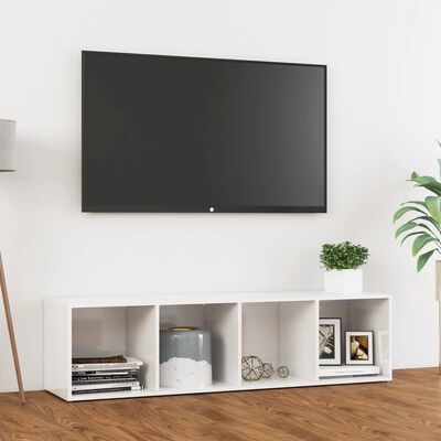 vidaXL TV Cabinet High Gloss White 56.1"x13.8"x14.4" Engineered Wood