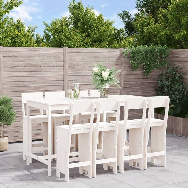 vidaXL Garden Bar Set White Solid pine wood 9 Piece Bar Set Footrest