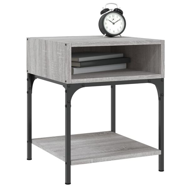 vidaXL Bedside Table Grey Sonoma Engineered wood, Iron Medium