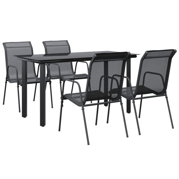 vidaXL Garden Dining Set Black Powder-Coated Steel Medium Stackable