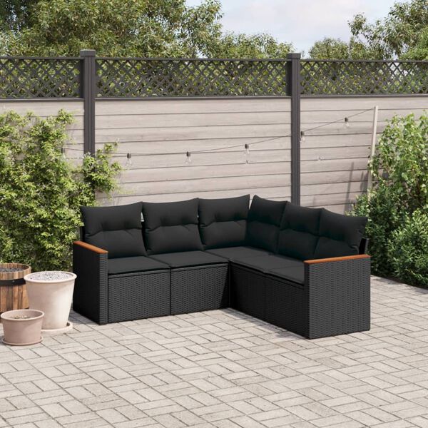 vidaXL Garden Sofa Set Black PE rattan, powder-coated steel, polyester