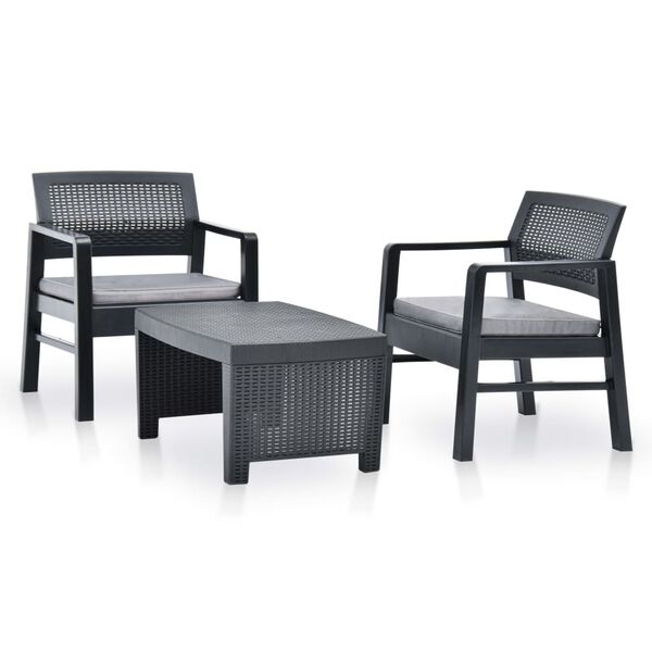 vidaXL 3 Piece Patio Lounge Set Plastic Anthracite