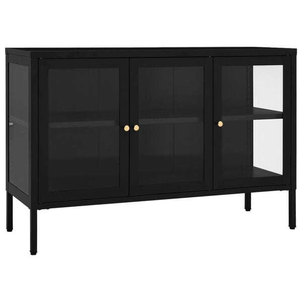 vidaXL Sideboard Black Powder-Coated Steel Medium Adjustable Feet