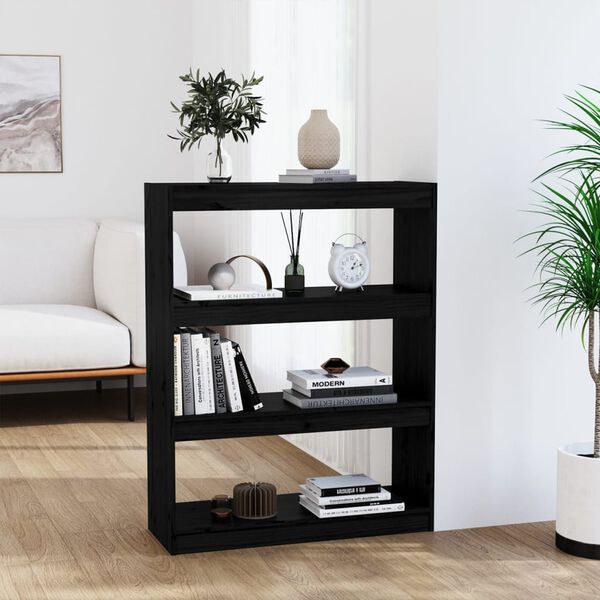 vidaXL Book Cabinet Black Solid Pine Wood Medium Book Cabinet