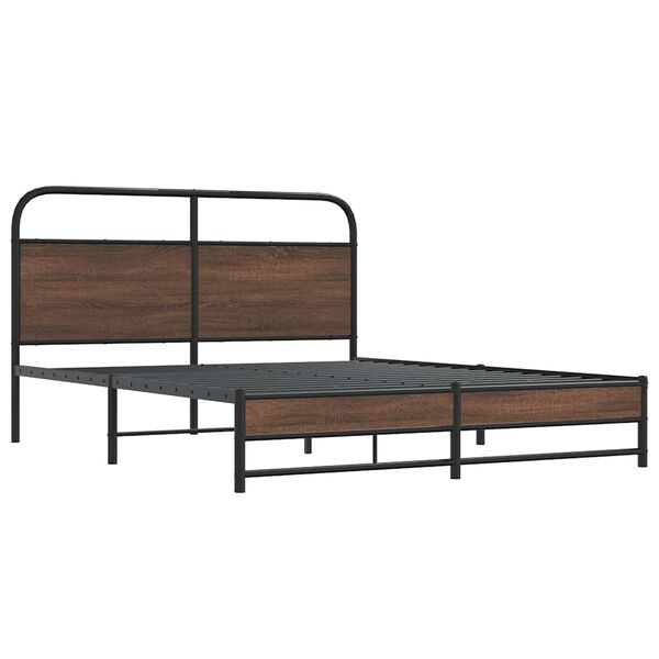 vidaXL Bed Frame Brown oak Steel, engineered wood Double Durable