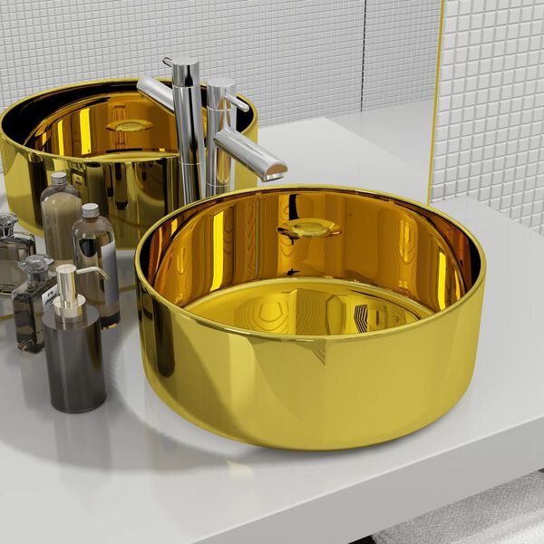 vidaXL Wash Basin 15.7x5.9" Ceramic Gold