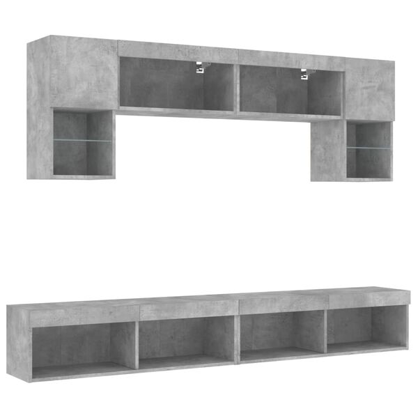 vidaXL 6 Piece TV Wall Units with LED Concrete Gray Engineered Wood