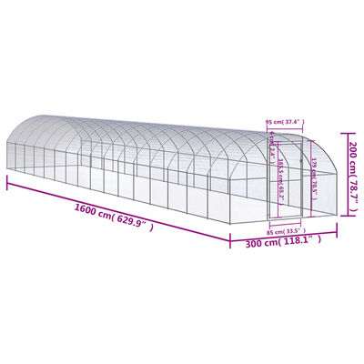 vidaXL Outdoor Chicken Coop 9.8'x52.5'x6.6' Galvanized Steel