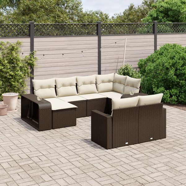 vidaXL Garden Sofa Set Brown PE Rattan, Powder-Coated Steel, Polyester