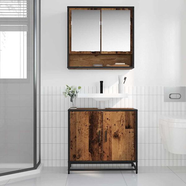 vidaXL Bathroom Furniture Set with Door 2 pcs Old Wood Engineered Wood
