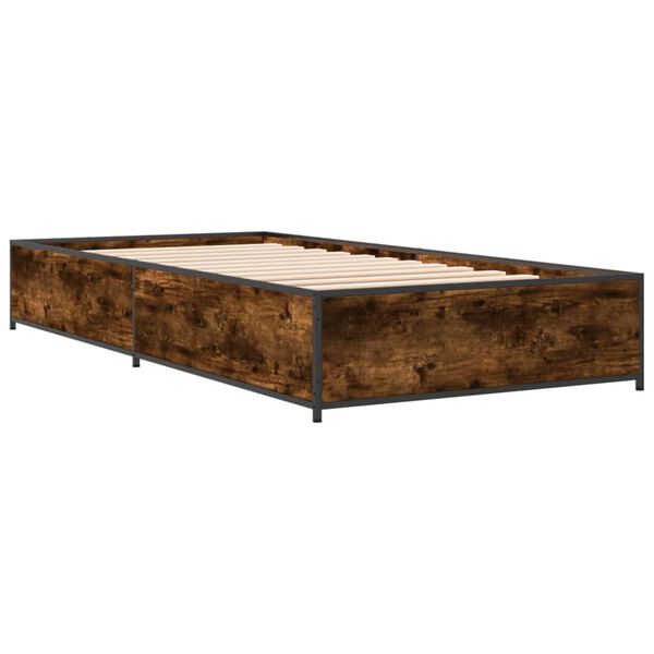 vidaXL Bed Frame Smoked Oak Engineered Wood, Metal Small Single Durable