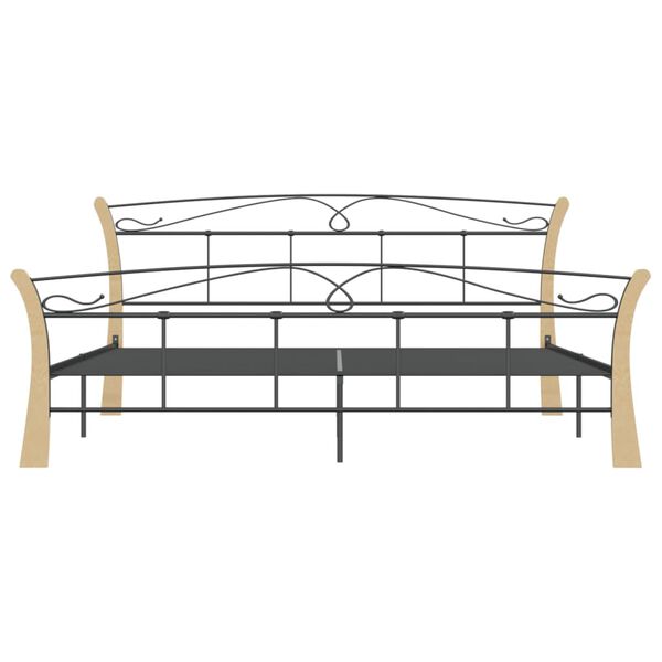 vidaXL Bed Frame Black and Natural Powder-coated metal, solid oak wood