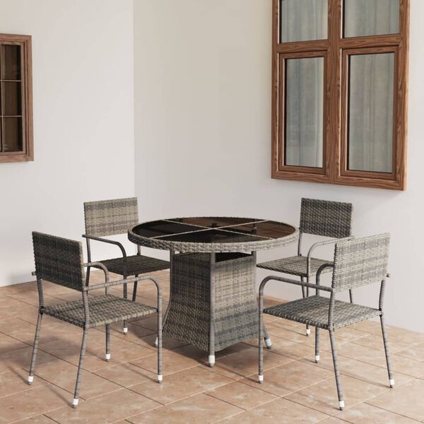 vidaXL Garden Dining Set Anthracite, Grey PE rattan, Steel, Glass Medium