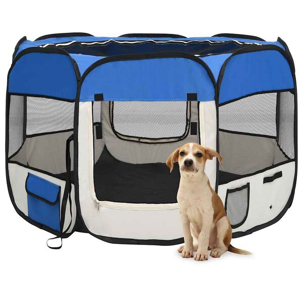 vidaXL Dog Playpen Blue and cream Polyester, steel 35.4 x 35.4 x 22.8 in