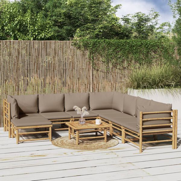 vidaXL Garden Lounge Set Taupe Bamboo, 100% polyester 9-piece set