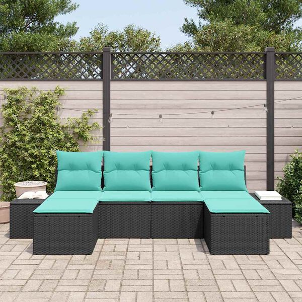 vidaXL Garden Sofa Set 4 pcs Black and Turquoise Poly Rattan