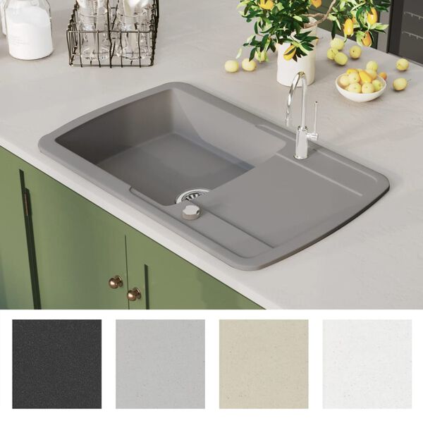 vidaXL Granite Kitchen Sink Single Basin Grey