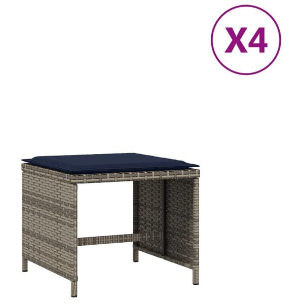 vidaXL Garden Stool Grey PE Rattan, Powder-Coated Steel 15.7x15.7x13.8 in