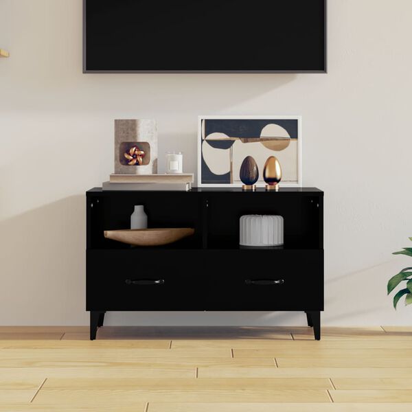 vidaXL TV Cabinet Black Engineered wood and iron TV Cabinet Rectangular