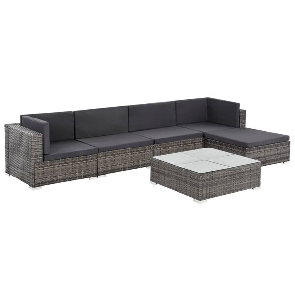 vidaXL Sofa Set Grey Polyethylene Rattan 6 Piece Set Modular