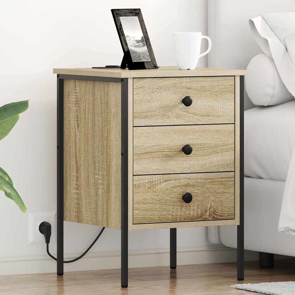 vidaXL Bedside Cabinet with Drawer Sonoma Oak 16.54 x 16.14 x 24.02 in