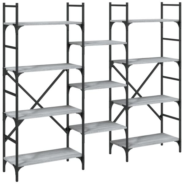 vidaXL Bookshelf Grey Sonoma Engineered Wood, Powder-Coated Steel Tall