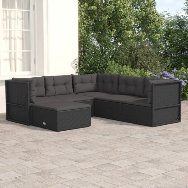 vidaXL Garden Lounge Set Black PE rattan, powder-coated steel 6 Piece Set
