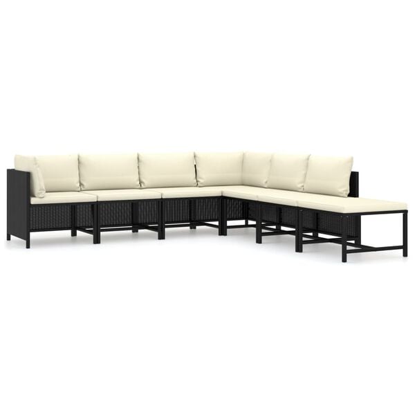 vidaXL Garden Lounge Set Black frame with cream white cushions