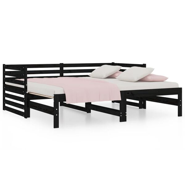vidaXL Day Bed Black Solid pinewood 2x Expandable Day Bed
