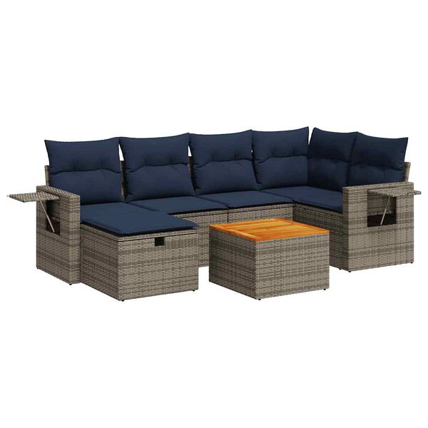 vidaXL 7 Piece Patio Sofa Set with Cushions Gray Poly Rattan