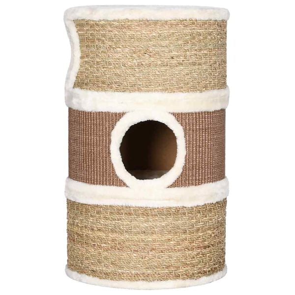 vidaXL Cat Barrel Brown, White Flakeboard, plush, seagrass Large Durable