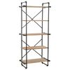 vidaXL Bookcase Black and Natural Wood Solid Firwood and Steel