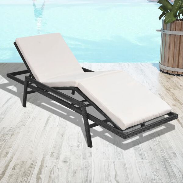 vidaXL Sunlounger Black PE Rattan Standard Adjustable Footrests