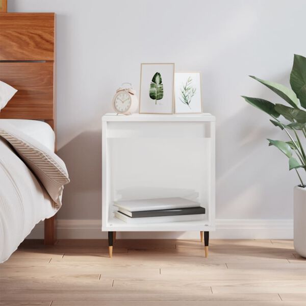 vidaXL Bedside Cabinet High gloss white Engineered wood, Metal Medium