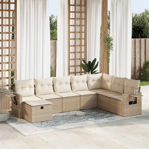 vidaXL Garden Sofa Set Beige PE Rattan Adjustable Armrests